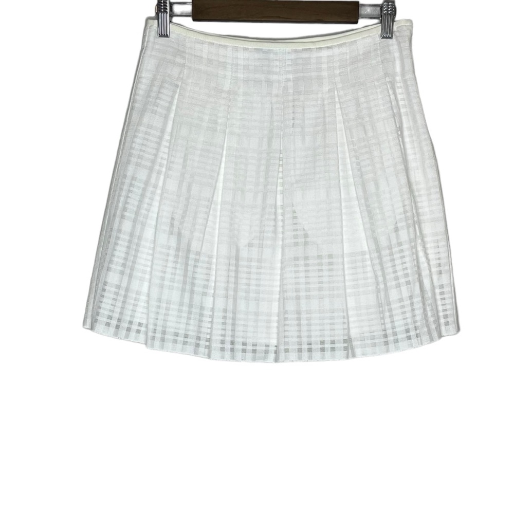 Vince Women's White Cotton Gauze Checkered Pleated Mini Skirt Pockets Size 4